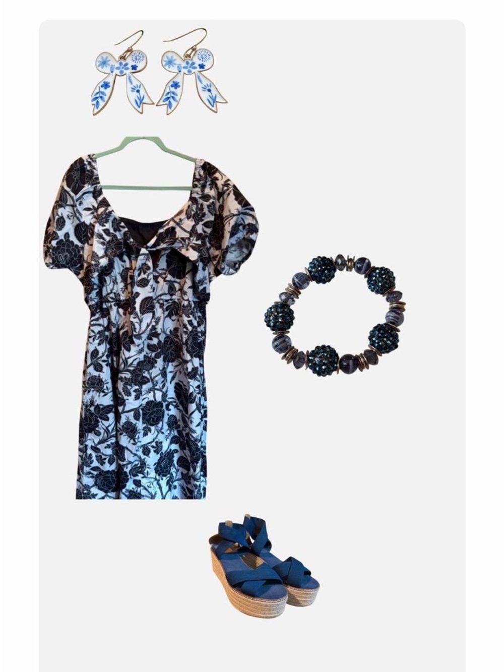 Time and Tru blue Floral Puff-Sleeve Midi Dress